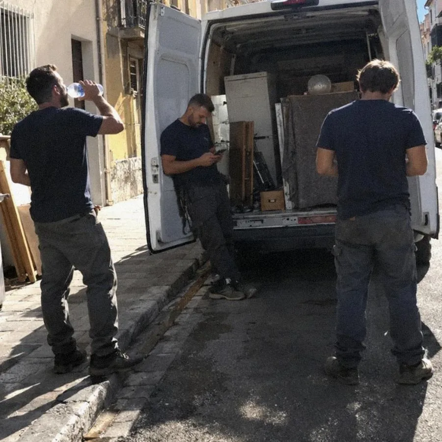 L'équipe de débarras devant son camion